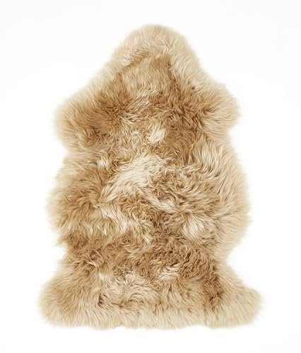 -LUXOR- living Lammfell Schaffell Echt, Fellteppich, Fell für Stühle, Schaffell Teppich, Bettvorleger Schlafzimmer, 50 mm Florhöhe, 60 x 85 cm Cognac