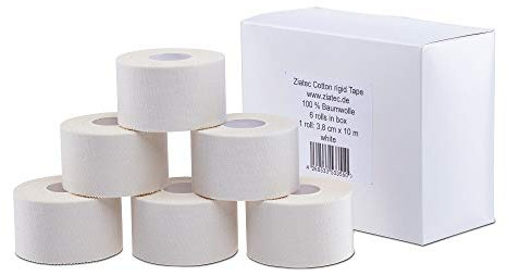 ZiATEC Cotton Athletic Sport-Tape Premium - 3,8cm Breite | Tape aus Baumwolle, Gelenktape für Knöchel, Knie, Finger etc., Fußball-Tape, Schienbeinschoner-Fixierung, Farbe:6 x schwarz