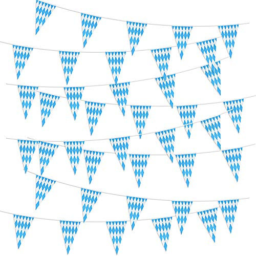 MEJOSER 2 Stück x 10m Oktoberfest Girlande Banner Wimpelkette Draußen Outdoor Dekoration Bayern Bayrisch Blau Weiß