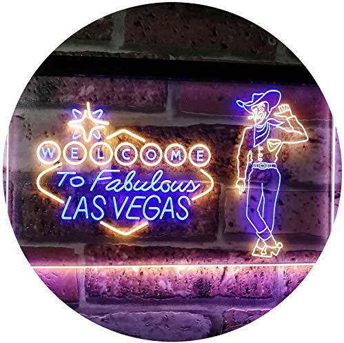 ADVPRO Cowboy Welcome to Las Vegas Beer Bar Pub Display Dual Color LED Barlicht Neonlicht Lichtwerbung Neon Sign Blau & Gelb 600 x 400mm st6s64-i3005-by