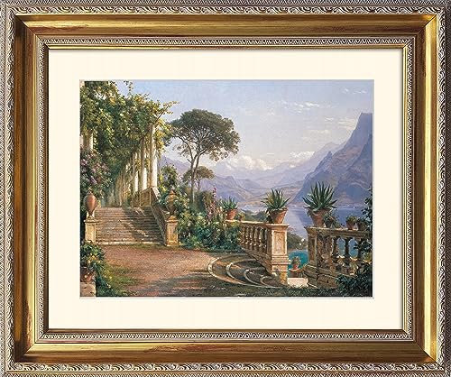 artissimo, Grand-Masters, Kunstdruck in Barock-Rahmen gerahmt, 63x53cm, AG4680, Carl Frederic Aagaard: Lodge on Lake Como, Bild mit Rahmen und Passepartout, Wandbild, Poster, Wanddekoration