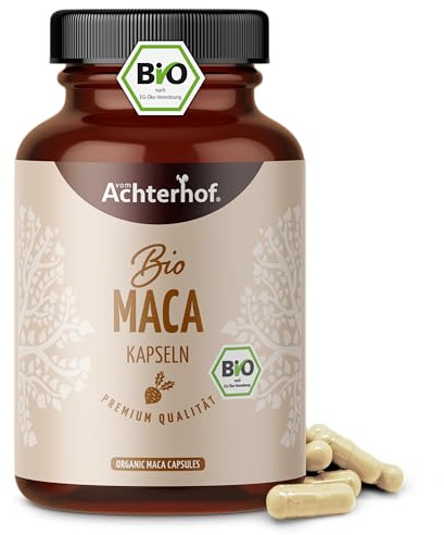 Maca Kapseln Bio 180 Stück | hochdosiert mit je 3000mg Maca-Pulver pro Tagesdosis | vegan | 100% reine Macawurzel aus Peru | vom Achterhof