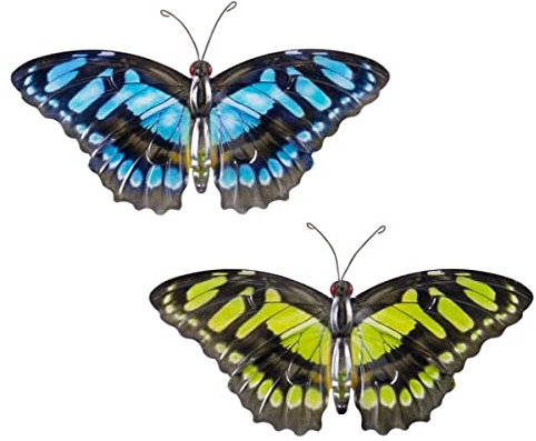 CIM Metall Wand-Deko - Schmetterling 2er Set - Tigerfalter 35cm - tierische 3D Wandbilder - Wandschmuck inkl. praktischer Wandbefestigung - Lebhafte Wandskulptur