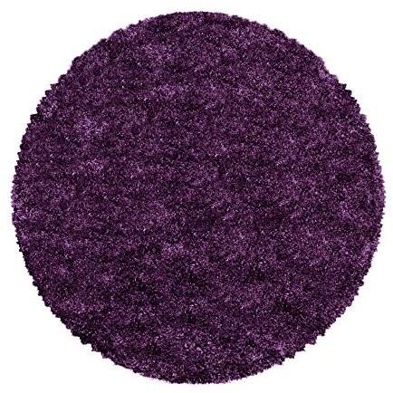 SIMPEX Teppich Wohnzimmer 200 cm Rund Hochflor Teppich Lila Moderne Einfarbig Design - Schlafzimmer Teppich Pflegeleicht Extra Weich Extra Flauschig - Carpet Living Room Deko