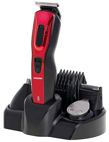 Mesko MS2931 Haarschneidemaschine Profi Haartrimmer, Bartschneider, Rasierer Herren Elektrisch, Schnitteinstellung, 5 Edelstahlköpfe, Hair Clipper Kabellos, Batterie, Rot/Schwarz