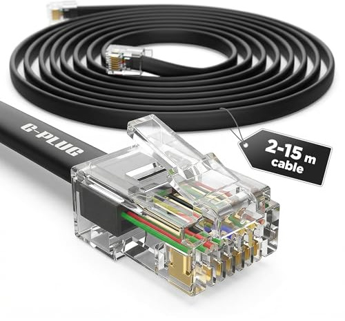 G-PLUG Telephone Extension Cable 10m – RJ11 to RJ11 Phone Lead for Landline & ADSL Broadband Router, 4-Pin Straight-Through (Black)