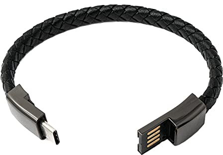System-S USB 3.1 Bracelet Cable 20 cm Type C Male to 2.0 Type A Male Adapter in Black
