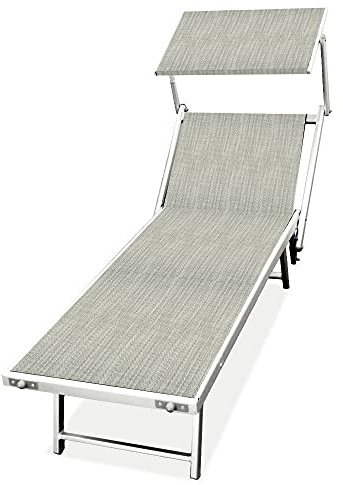 Bakaji Klappbare Sonnenliege für Meer, Strand, Professionell, Gestell aus Aluminium, 180 x 60 x 40/90 cm, Liegestuhl für Meer, Strand, Pool mit Sonnendach (Grau meliert)