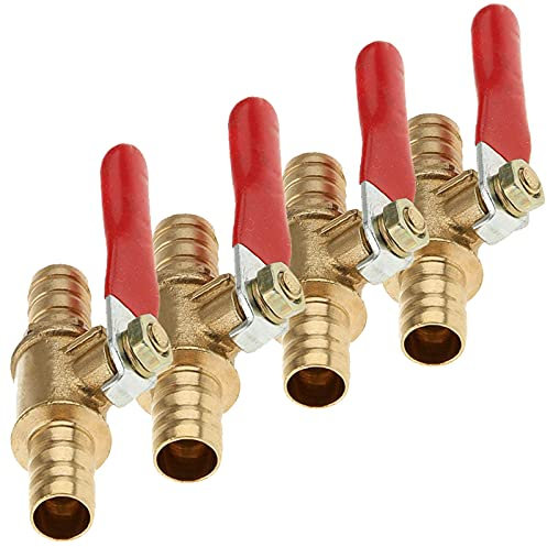 HATOOLHA® Messing-Kugelhahn-Absperrventilschalter, 10 mm Schlauchstutzen, Rohrverschraubungen, Anschluss mit 180-Grad-Betriebsgriff (4 Stück)