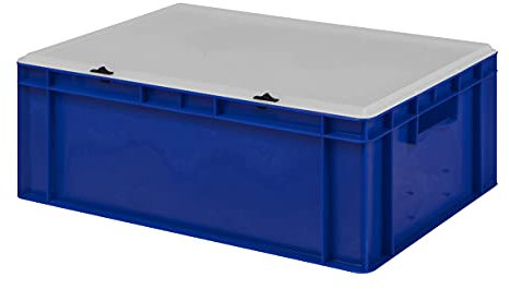 1a-TopStore Design Eurobox Stapelbox Lagerbehälter Kunststoffbox in 5 Farben und 16 Größen mit transparentem Deckel (matt) (blau, 60x40x22 cm)