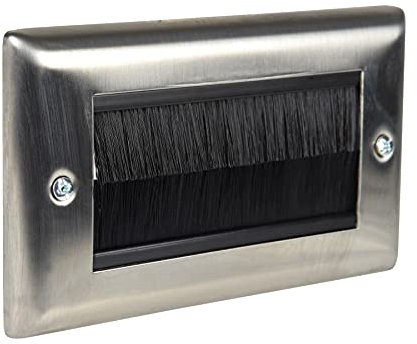 Ex-Pro Brush Wall Plate, Double Gang Steel Flush Wall Mounted Faceplate for Outlets, Sockets and Tidy Wire and Cable - Silver