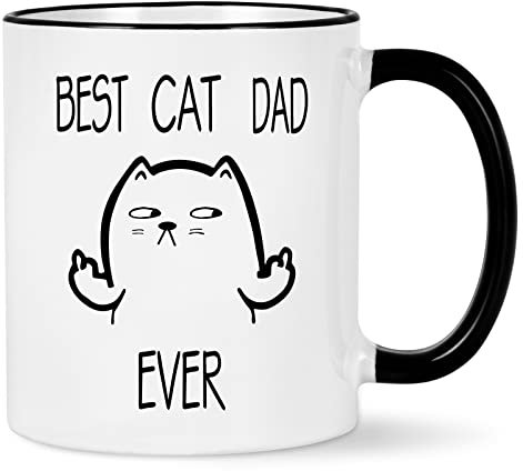 YHRJWN Cat Gifts for Cat Lovers Men, Best Cat Dad Ever Mug, Cute Cat Mugs for Men, Christmas Birthday Fathers Day Present for Cat Lovers Male, Cat Dad Mug for Cat Owners, 11 Oz White
