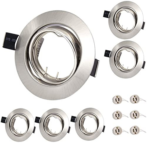 Yodave 6 x Spot encastrable GU10 Set,Rond pivotant Support Spot cadres encastrer Aluminium Brossé incl. Douille GU10