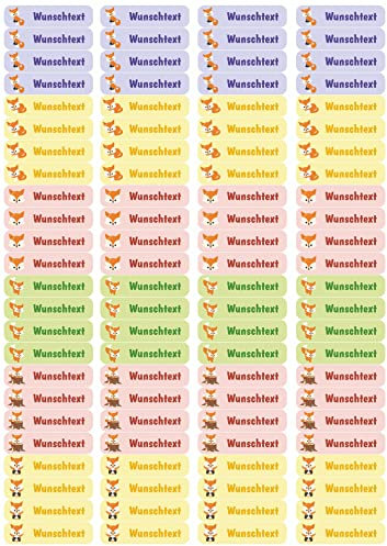Samunshi® 96 personalisierte Namensaufkleber für Kinder 52x12 mm für Stifte Hefte Bücher Schulanfang Aufkleber Sticker Schule Kindergarten Baby Fuchs 96x 5,2x1,2cm Baby Fuchs