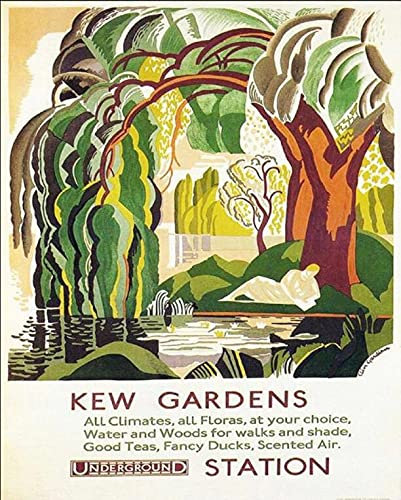 Blechschild Kew Gardens by Rail Metall-Blechschild, rustikale Wanddekoration, geeignet für Zuhause und Küche, Bar, Männerhöhle, Café, Garage, Wanddekoration, Retro-Vintage-Stil, 15,2 x 20,3 cm