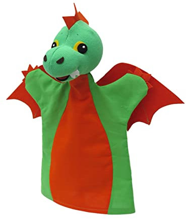 Handpuppe Tierhandpuppen Drache 28 cm, Ideal für Puppentheatre und Rollenspiele, für Kinder Baby Jungen Mädchen