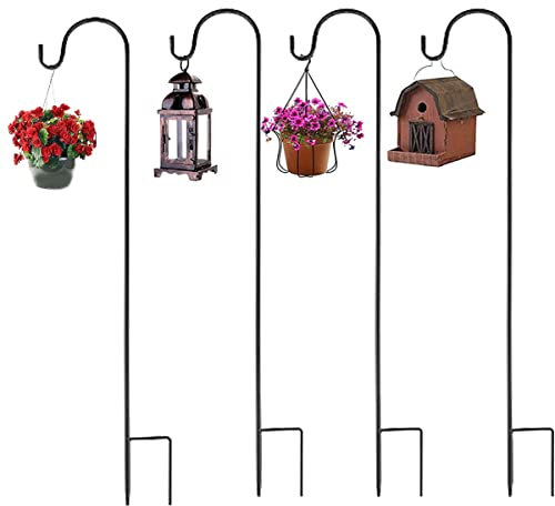 CiCixixi Schäferhaken 120cm, 4 Stücke Hirtenhaken, Garten Doppelhaken Laternenstab, Metall Gartenstab mit Haken Laternenstab Hirtenbogen-Haken für Vogelkäfige Pflanzkörbe