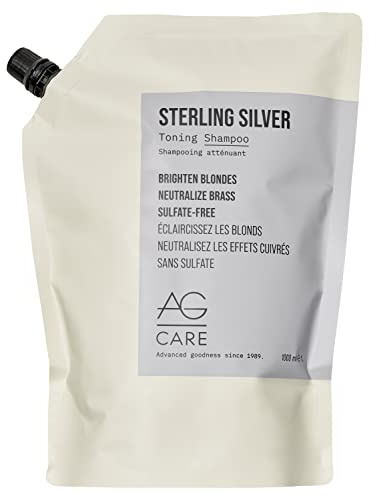 AG Care Sterling Silver Purple Toning Shampoo - Grey and Blonde Shampoo to Remove Brassiness and Yellow Tones, 33.8 Fl Oz Refill Pouch