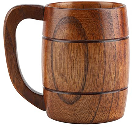Akozon Holz-Bierkrug, Retro-Naturholz-Bier Großes Fassungsvermögen Natürliches Teewasser Klassischer Trinkbecher mit Griff Großes Fassungsvermögen 550 ml Retro-Getränk-Trinkwasser mit Griff Geeignet