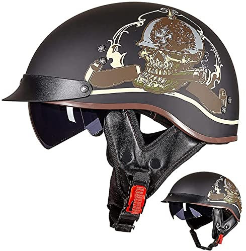 EBAYIN Mofa-Helm Bobber Helm Halbschale Motorradhelm Halbhelm Vintage Harley Jet Helm Cruiser Chopper Roller Pilot Helm Unisex Moped Helm Schnellverschluss Halbschalenhelm Mit ECE,F-M=(57~58cm)