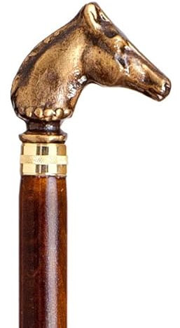 Gehstock Kollektion Pferdekopf Bronze, Buchenholz und goldene Zehenkappe (701)