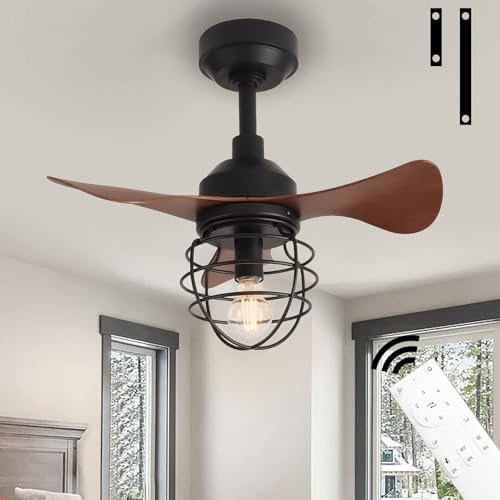 TRUYOK Plafonnier avec Ventilateur de Plafond Silencieux Fan Lustre E27 Industriel Rétro Ventilateur de plafond avec Télécommande Noir Métal Fer Cage Ventilateur de Luminaire pour Chambre Salon