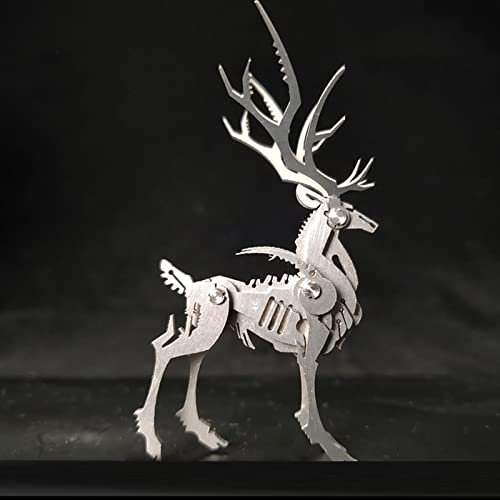 UpGLeuch 3D Metal Puzzle Elk Metal Model Kit, Stainless Steel, Assembly & Disassembly, Realistic Style, 1 Set, 1 Item, 1 Piece, 1 Count, Age 14+, Tabletop, 11 x 10.5 x 3 cm
