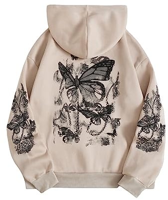 SOLY HUX Women's Butterfly Print Graphic Drawstring Hoodies with Pocket