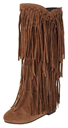 Stivali da cowboy da donna con nappe e frange stivali invernali di grandi dimensioni stivali in pelle scamosciata stivali occidentali stivali retrò moda stivali tacco grosso aumento interno stivali a