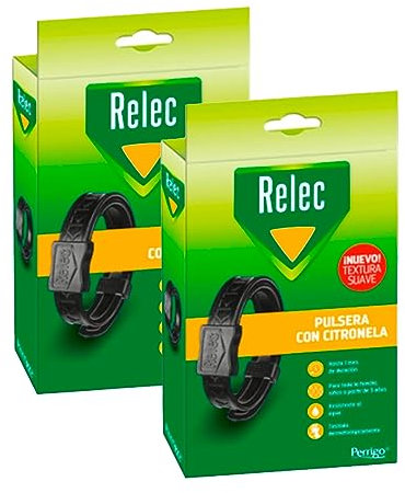 PACK 2 - Relec Pulsera Negra antimosquitos con citronela para toda la familia,a partir de 3 años