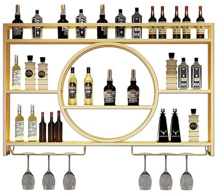Wand Weinregal Mit Glashalter, Hängend Flaschenregal Aus Metall, Weinständer Display Rack Weinschrank, Bar Regal Weinflaschenhalter, 3 Ebenen Weinregal Wand, Für Home Kitchen Bar Decor ( Color : Gold