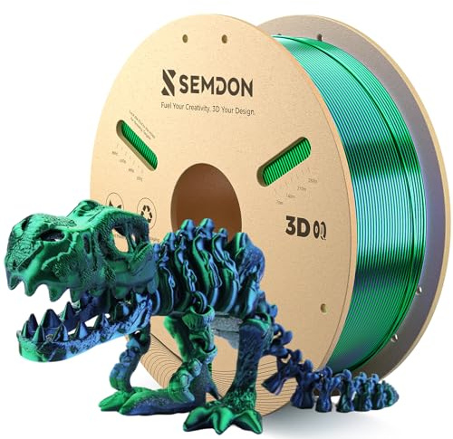 Semdon 3D-Drucker-Filament, PLA-Seide, zweifarbig, 1 kg, 1,75 mm, mehrfarbig, Maßgenauigkeit +/- 0,02 mm, 1 kg/Spule, zweifarbig, Dunkelblau und Dunkelgrün