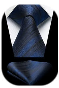Enlision Herren Blau Krawatte Streifen Krawatte mit Einstecktuch Set Einfarbig Krawatten für Herren Hochzeit Formelle Geschäfte,Dunkelblau