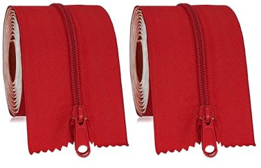 MAYOKEN Selbstklebender Reißverschluss, 2 Stück, 220 cm x 7,6 cm, Rot, Hochleistungs-Doppelseitiger Staubschutz-Reißverschluss für Staubschutzwände, Gewächshäuser, Zelte und Bauzonen