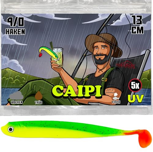Paradox Fishing 5 STK. Caipi Zandergummifische 13cm - Zanderköder Gummifisch Zander Köder Gummifische Set