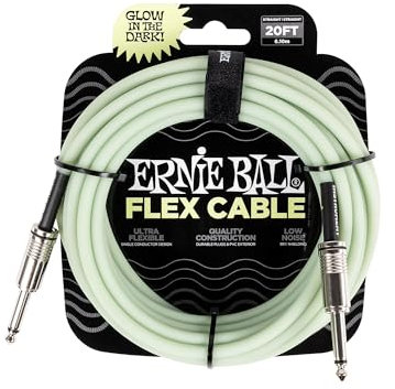 Ernie Ball Flex Cable para instrumentos, recto/recto, 6.1m - brilla en la oscuridad