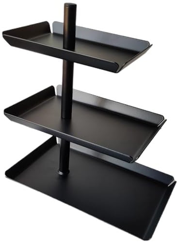 ZOENN Schwarz Obst Etagere mit 3 Etagen - 360° Drehbares Obstschale für Unterhaltung und Party, Metall Food Display Servierplatte für Dessert, Kuchen, Gebäck, Keks, Obst