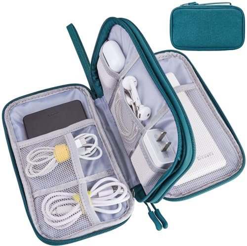 Teskyer Travel Organiser Bag, Waterproof Cable Organiser, Dark Green, 8.5 x 5 Inch