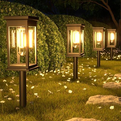 Joric Solarlampen für Außen Garten,4 Stück IP65 Wasserdichte Solarleuchten,Gartenleuchten mit Warmweißem Wolfram-Licht,Automatischem Ein/Aus,Garten Deko für Rasen, Gärten, Hof, Geschenke
