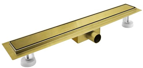 sunrik Duschrinne 70 cm, Gold Befliesbar Duschrinne extra flach, Edelstahl Bodenablauf Komplettset mit Siphon Haarsieb
