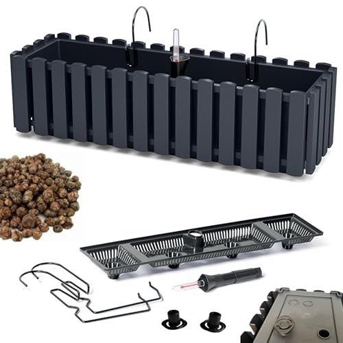 DIKEL Fioriera 58x18x16,5 cm da balcone con sistema di irrigazione e tappi di drenaggio | Vaso per giardino moderno, protegge le radici e previene il ristagno d'acqua | Antracite
