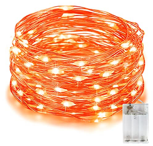 Halloween Deko Lichterkette, Herbst Deko Lichterkette, 10M 100LEDs Orange Innen Lichterketten mit Batterie, IP65 wasserdicht Licht für Halloween-Party-Dekoration, Innen/Außen Dekoration