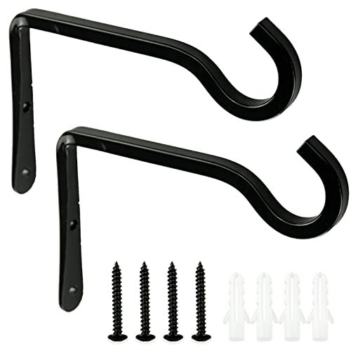 EASYKEENECOM 2 Pack Hanging Basket Bracket, Wall Hanging Basket Holder Hanger Hooks, for Garden Lawn Light Flower Pots Bird Feeders Plants Lanterns Wind Chimes (Black)