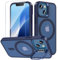 OWKEY Magnetisch für iPhone 13 Mini Hülle/iPhone 12 Mini Hülle mit Ständer,Durchscheinend Matt Schutzhülle mit Panzer Schutz Glas,Kompatibel mit MagSafe,Militär Fallschutz Stoßfest Handyhülle,Blau