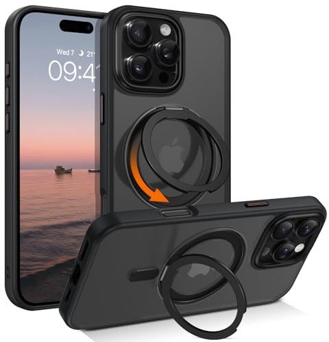 Telaso for iPhone 16 Pro Max Case, [Compatible with MagSafe] with Magnetic 360° Rotatable Ring Stand Slim Shockproof Protective Phone Cases Cover for iPhone 16 Pro Max 6.9, Black