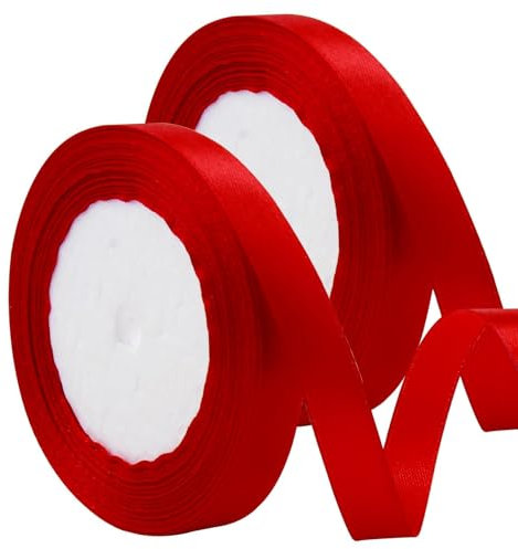 Satinband Rot 2 Rollen, 22M Geschenkband Breit, 12MM Schleifenband, Rotband Geschenkband Weihnachten Rotes Band für Hochzeit Geburtstag Deko Geschenkverpackung Dirndl Band zum Schnüren