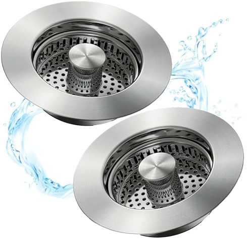 Kitchen Sink Drain Strainer 3 in 1, 304 Stainless Steel Pop Up Sink Stopper, Anti-Clogging Sink Stopper Kitchen Drain, Kitchen Drain Catcher, Kitchen Drain Filter for US Standard (SILVER 2#)