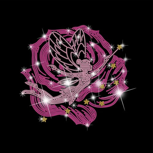 SUPERDANT Strass Hotfix Zum Aufbügeln Mit Rosenelfe Strass Transfer zum Aufbügeln Rehe Feenkristall Glitzernde Feen Stras Hotfix Transfer Patch Für Mädchen T Shirts Kleidung Einkaufstaschen DIY
