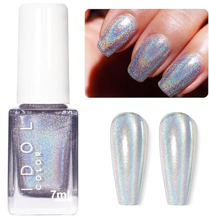 Holographic Nail Polish - Silver Glitter Nail Varnish - 60 Seconds Quick Drying Nail Polish - Super Shine Laser Breathable Nail Polish No Need Curing