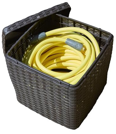 Real Hose Storage Outdoor Garden Hose Storage Holder, Decorative Lawn Box, Storage for Garden Tools, Dog Toys, Sports Balls and Pool Accessories, 200ft Lightweight Hose Capacity
